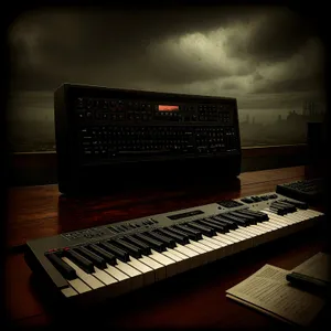 Black Electric Upright Piano Keyboard: Melodic Music Synthesizer