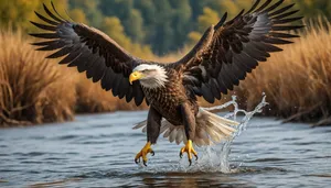 Predator bird soaring with wings spread wide.