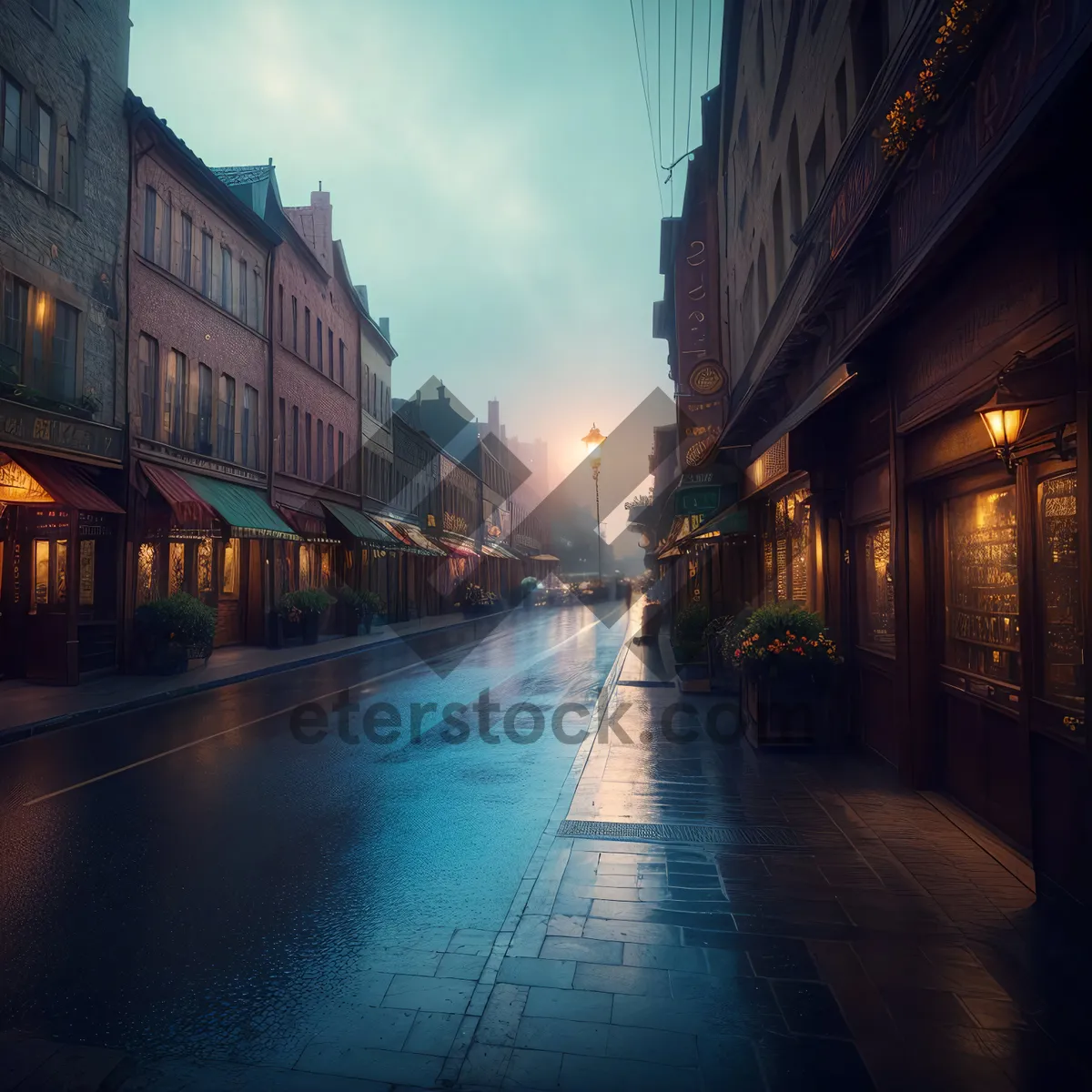 Picture of Nighttime Cityscape: Historic Bridge Over River