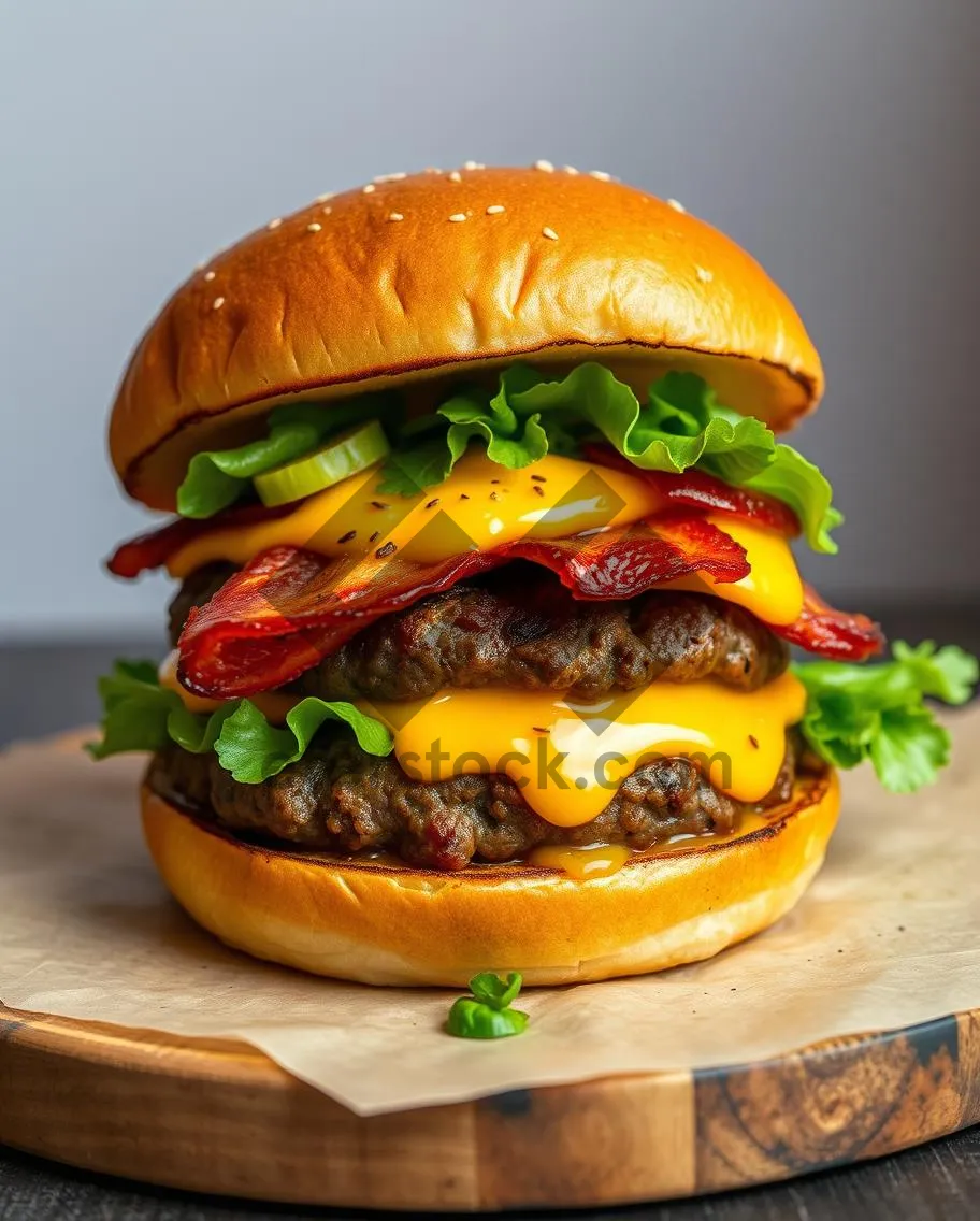 Picture of Grilled Cheeseburger with Lettuce and Tomato - Delicious Fast Food