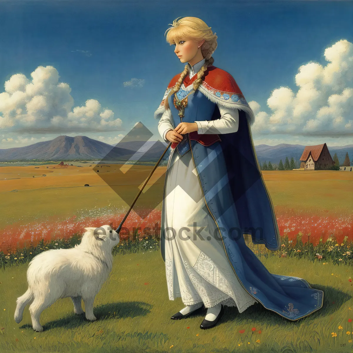 Picture of Happy bride and groom with dog on leash