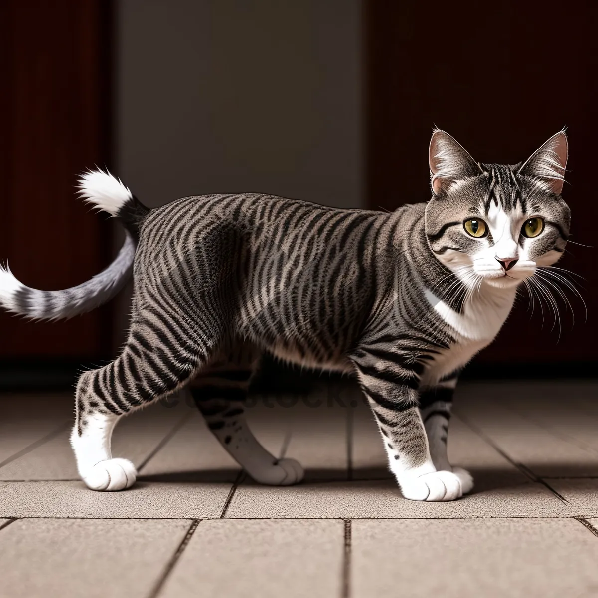 Picture of Fluffy Tabby Kitten with Whiskers and Striped Fur