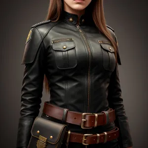 Stylish Leather Jacket Fashion: Sexy Brunette Lady Pose