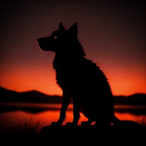 Sunset Silhouette: Majestic Shepherd Dog on Beach