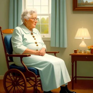 Happy elderly patient enjoying wheelchair spinning machine