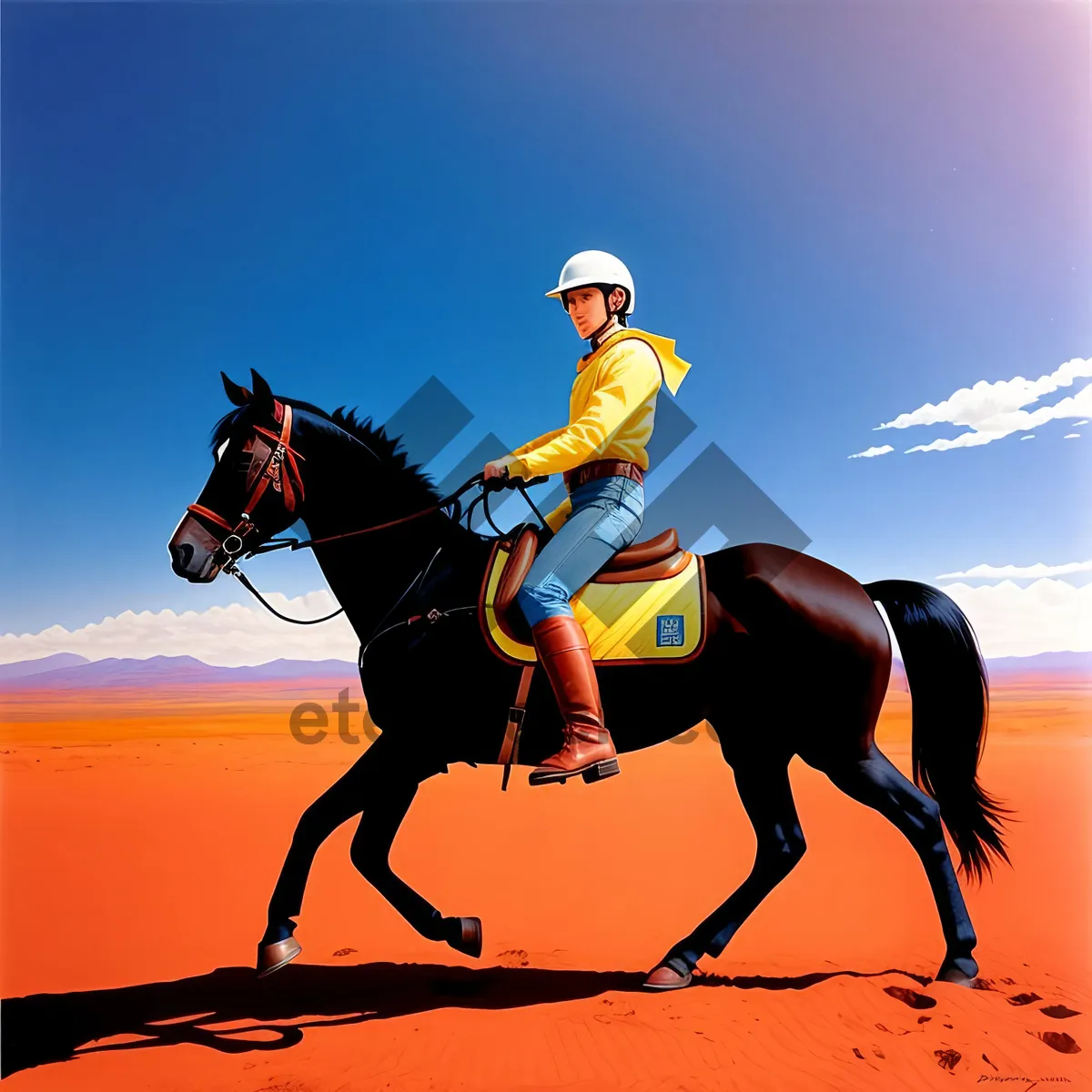 Picture of Equestrian Silhouette Riding Thoroughbred with Rope