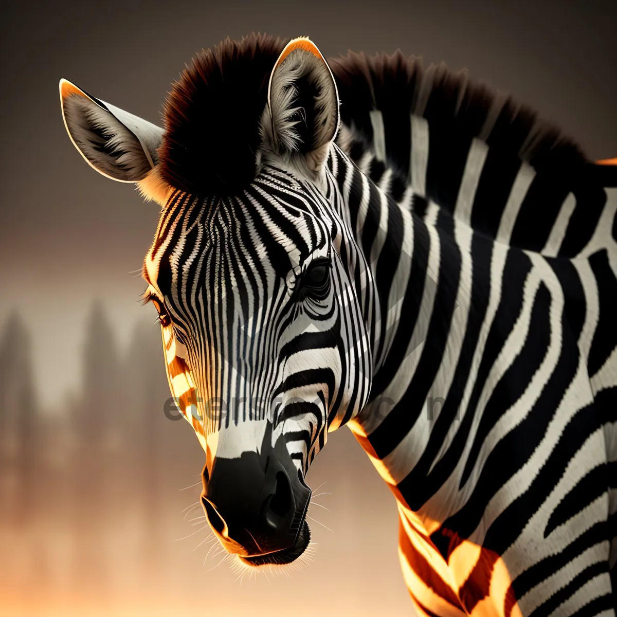 Picture of Wild Zebra with Striking Stripes in Grassland