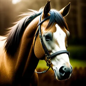 Majestic Stallion in Headgear Gracing the Farm