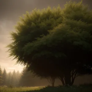 Golden Sunset over Rural Woodland Scenery