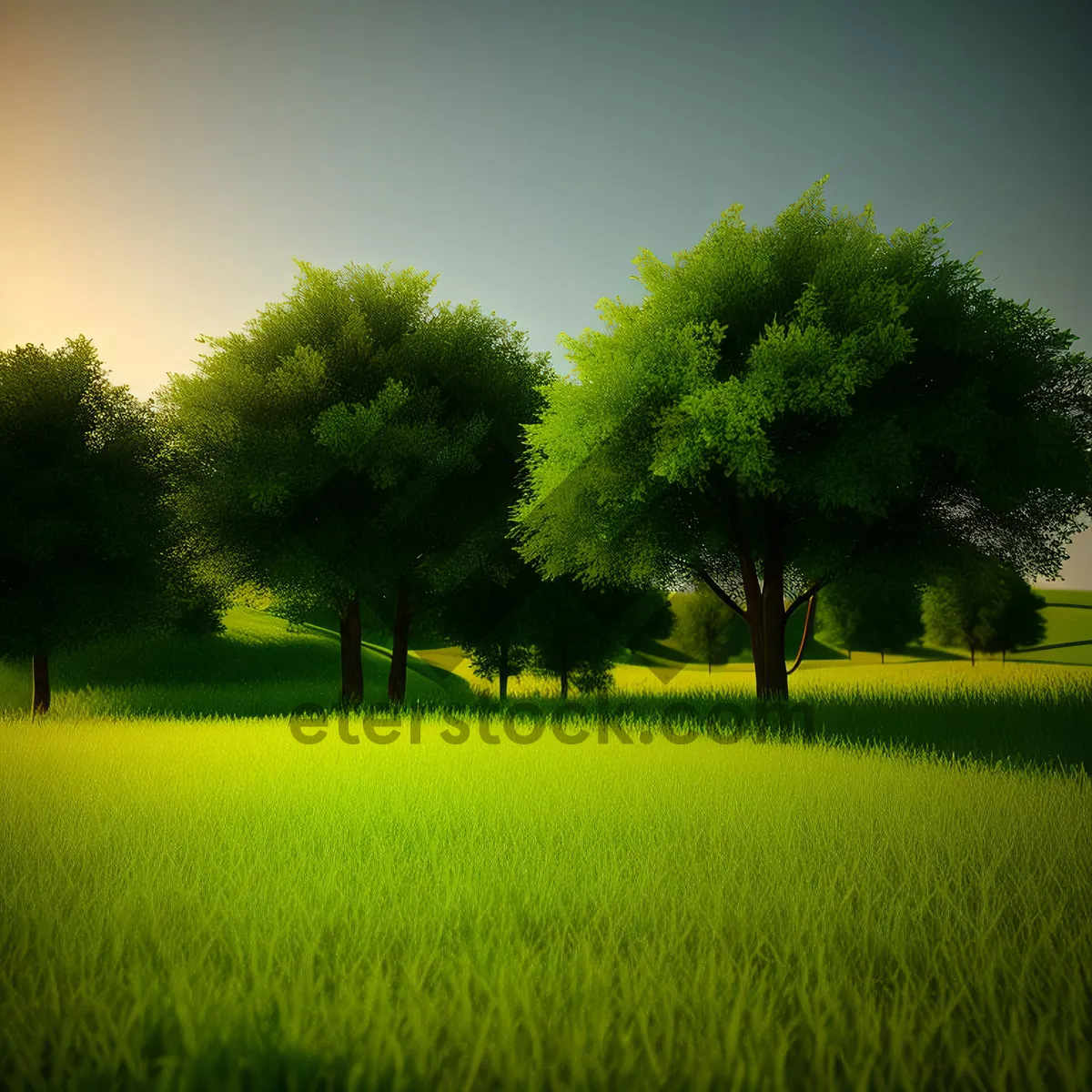 Picture of Serene Countryside Bliss: Majestic Oak in Golden Field