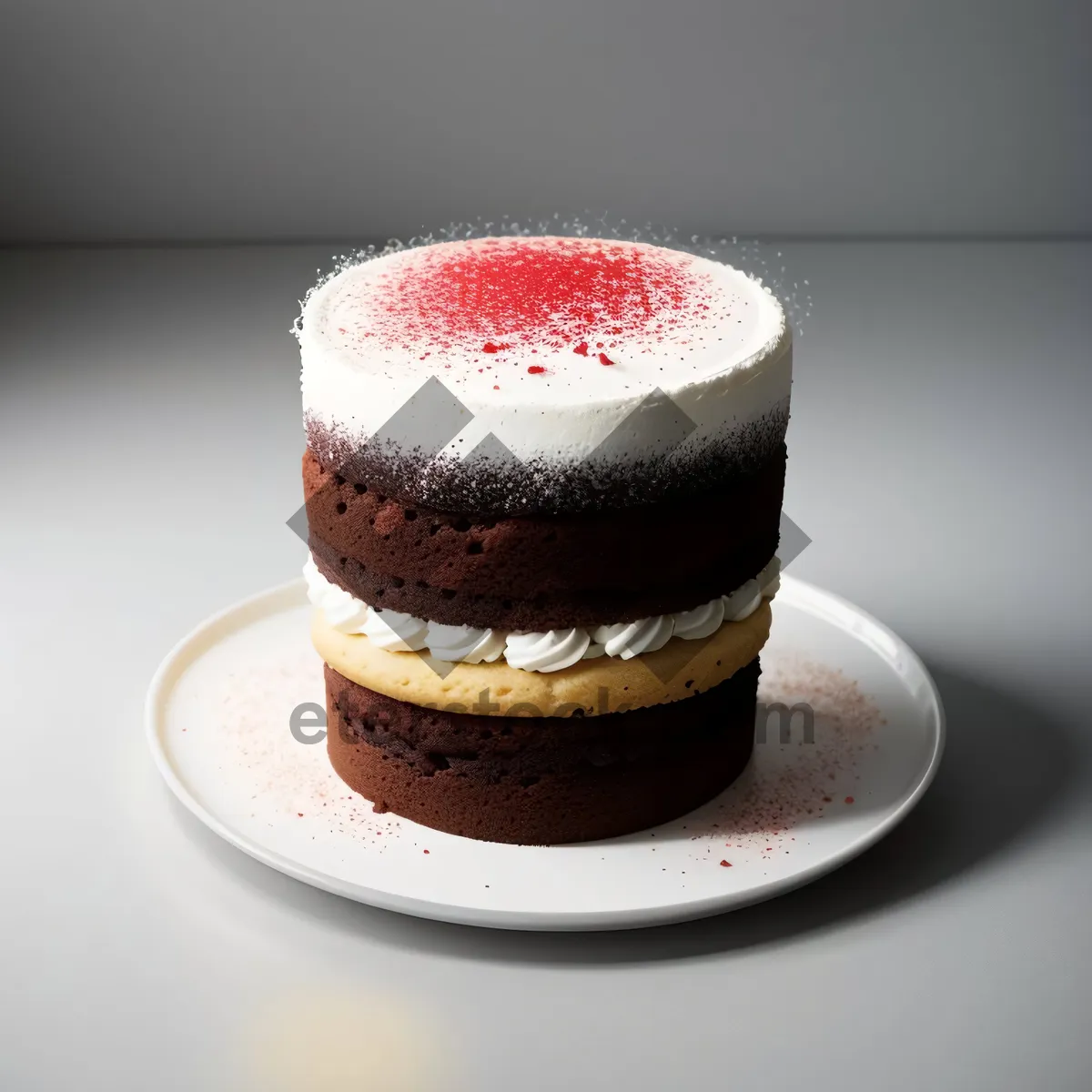 Picture of Dessert plate with fresh berry cake and cappuccino