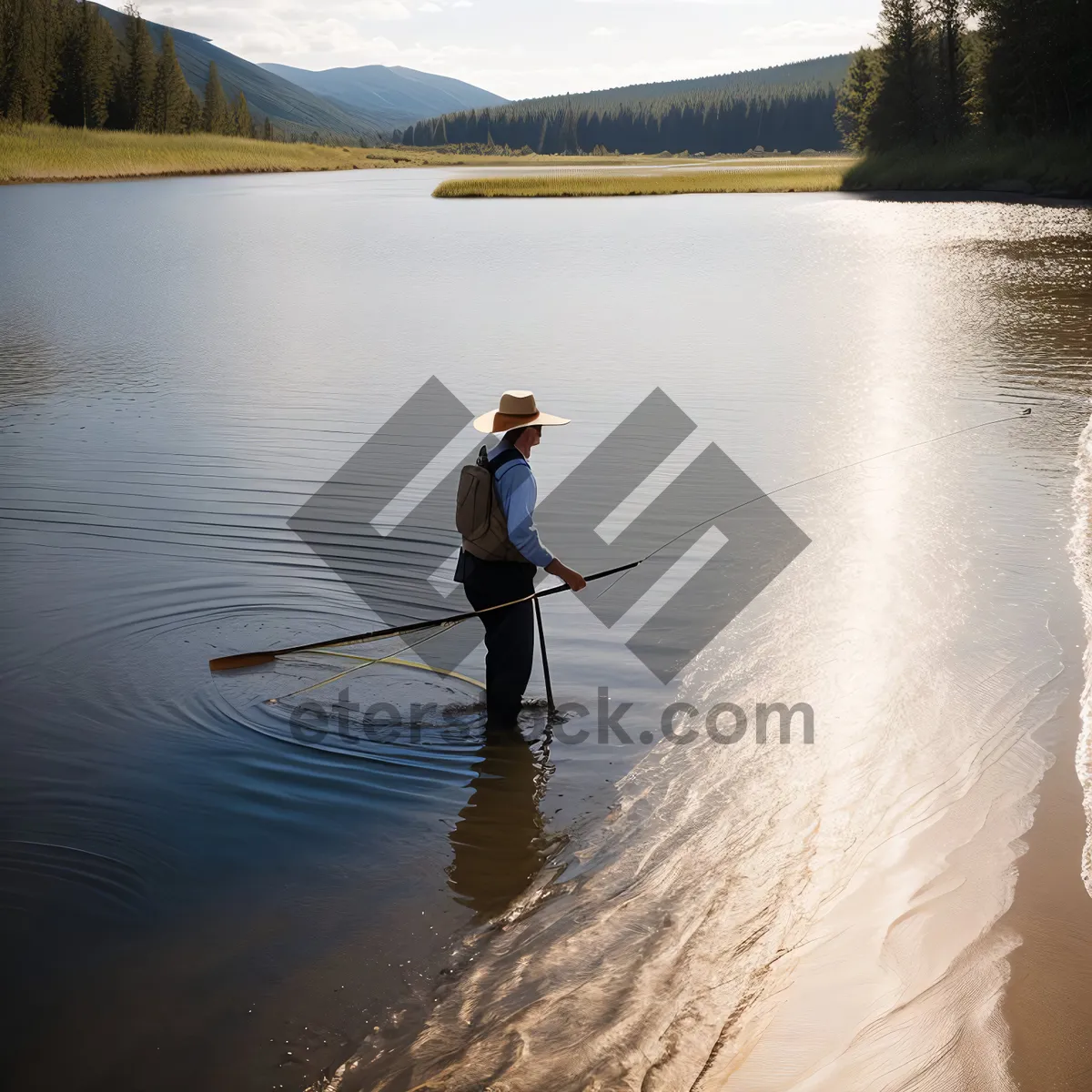 Picture of Serene Sunset Fishing by the Lake