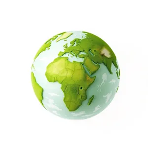 Glossy 3D Earth icon with continents and sea.