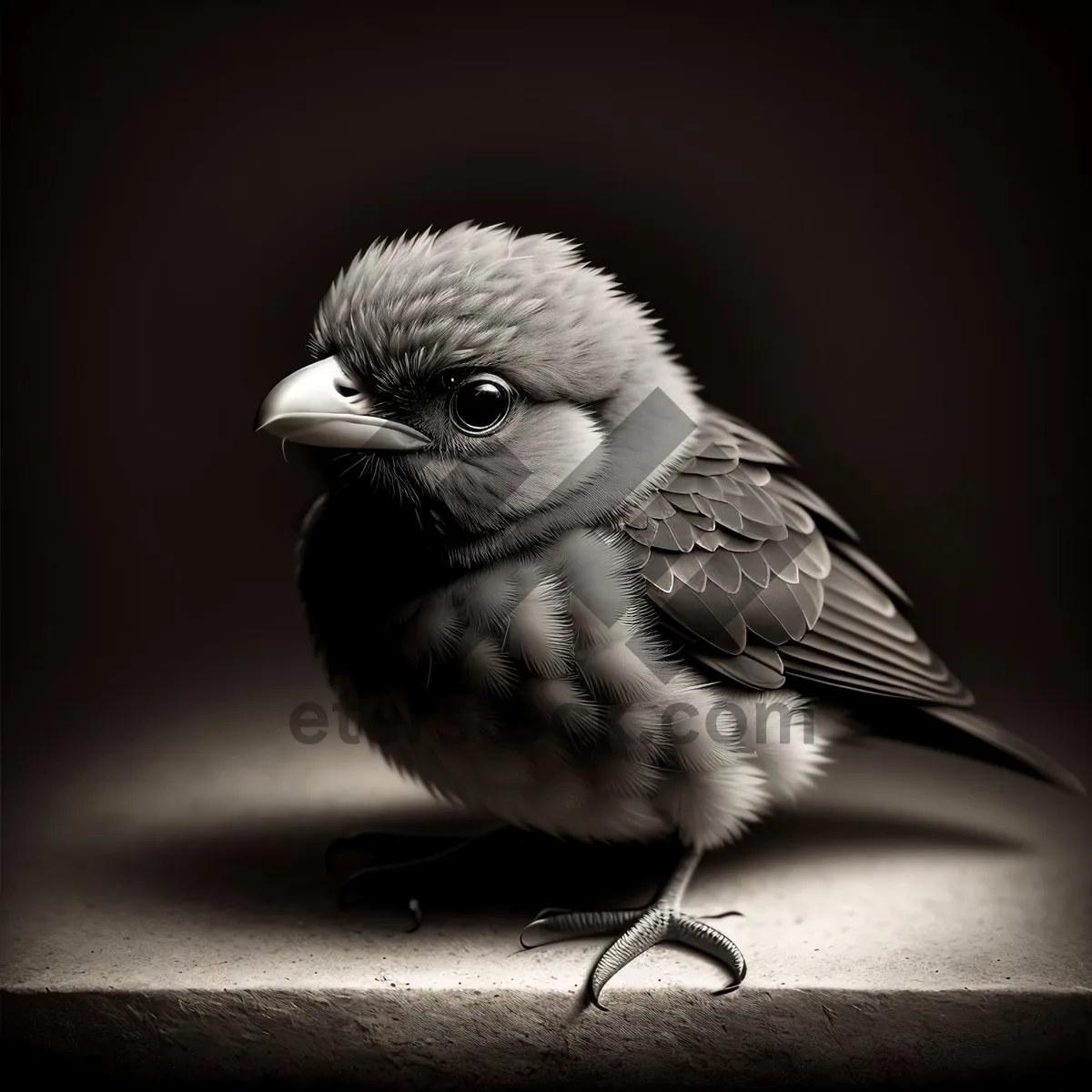 Picture of Cute Sparrow Perched on Branch, Wings Spread Wide