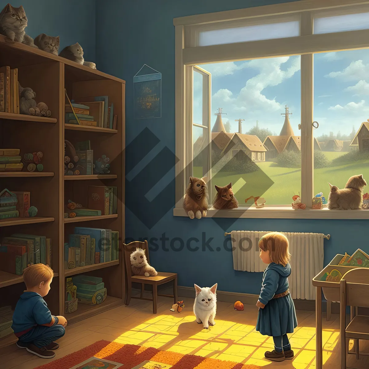 Picture of Modern Office Interior with Wooden Table and Chairs