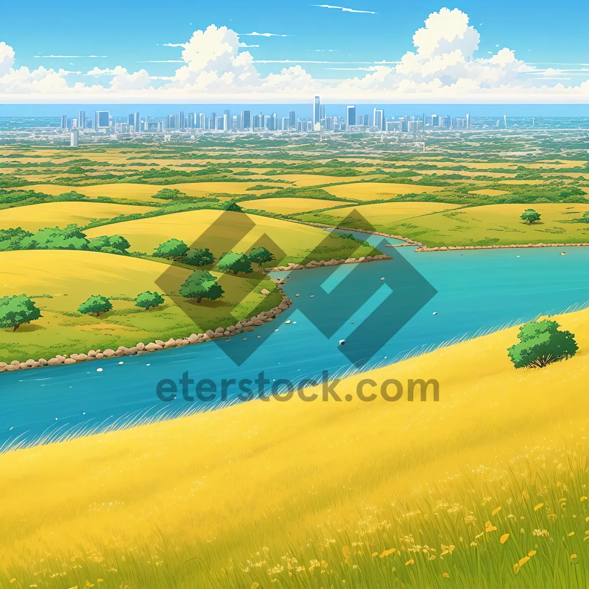 Picture of Golden Coastal Landscape with Majestic Ocean Waves