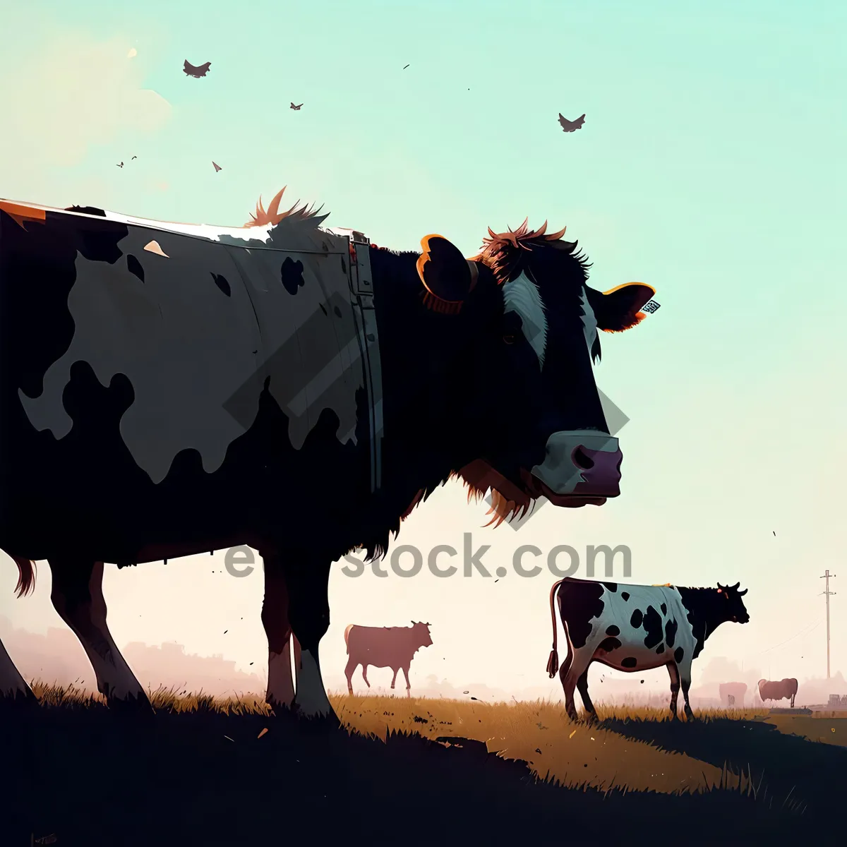Picture of Serene Pastoral Scene with Grazing Cows in Countryside
