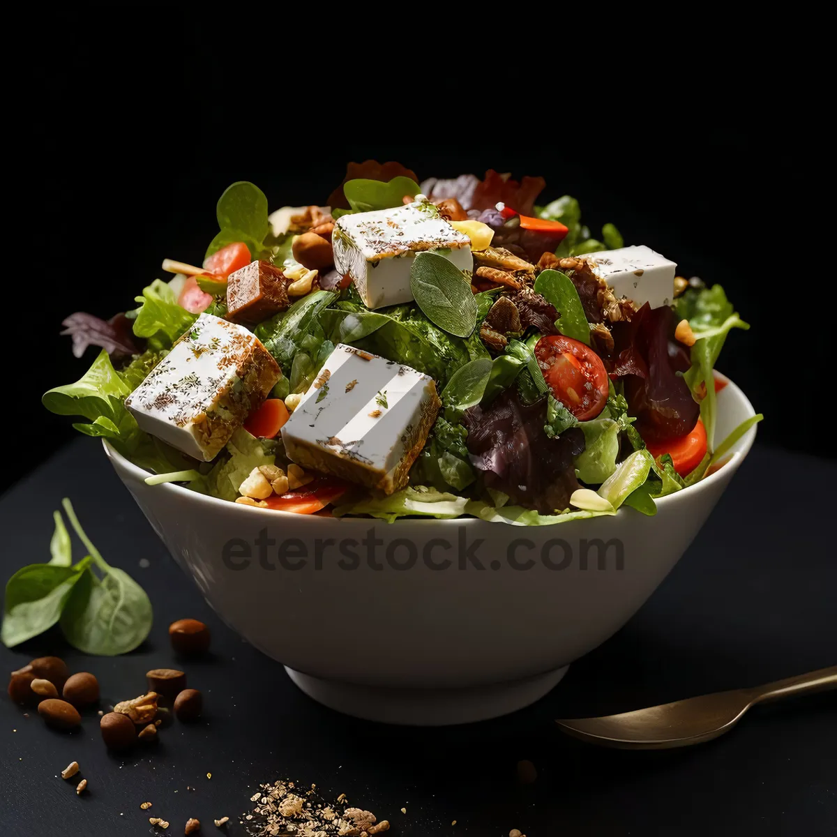 Picture of Fresh Vegetarian Salad with Cheese and Guacamole Dip