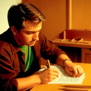 Smiling student studying on laptop at home