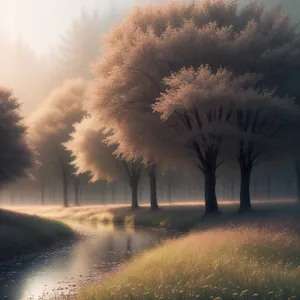 Sunset Symphony: Tranquil Trees Against a Fiery Sky