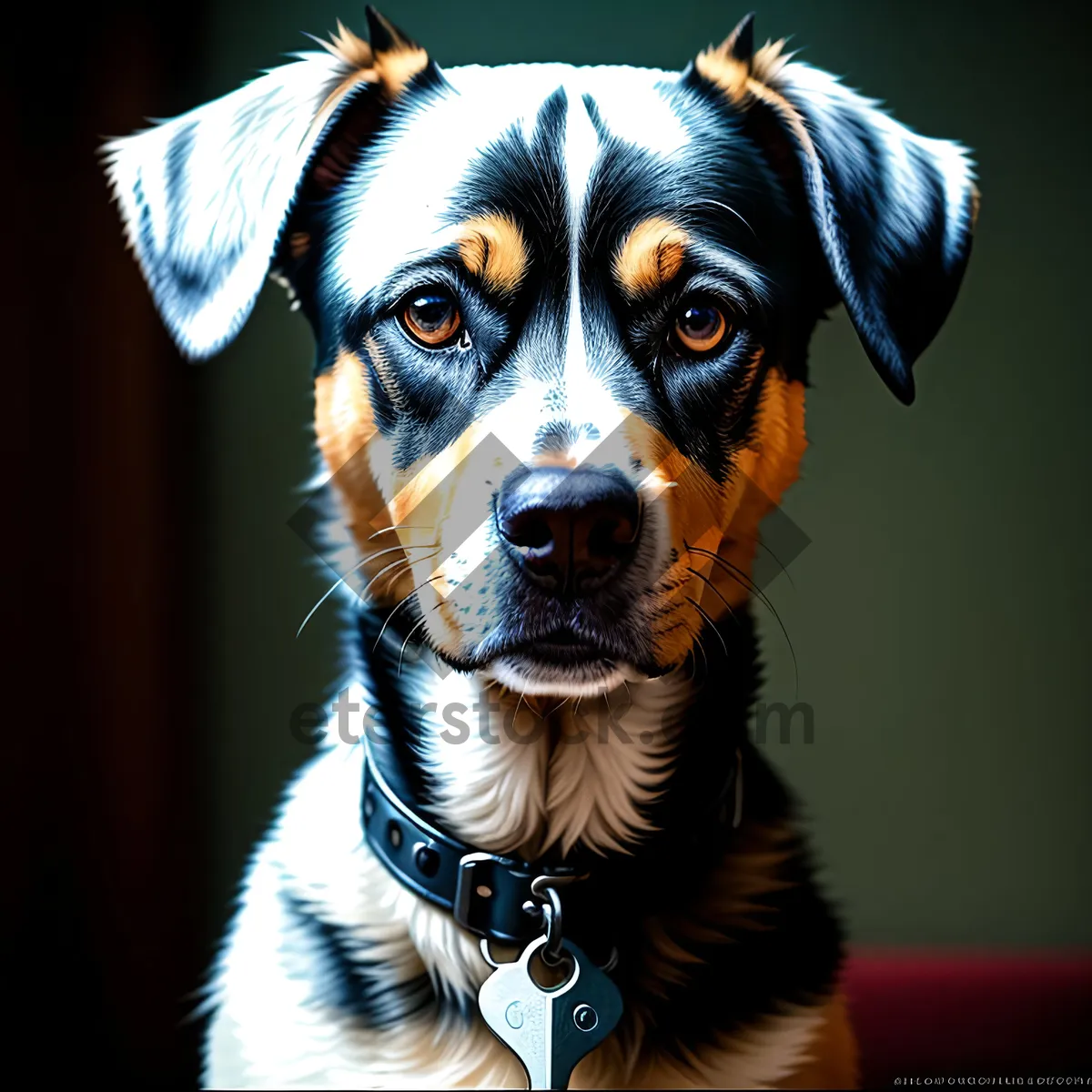 Picture of Adorable purebred Greater Swiss Mountain Dog sitting with collar