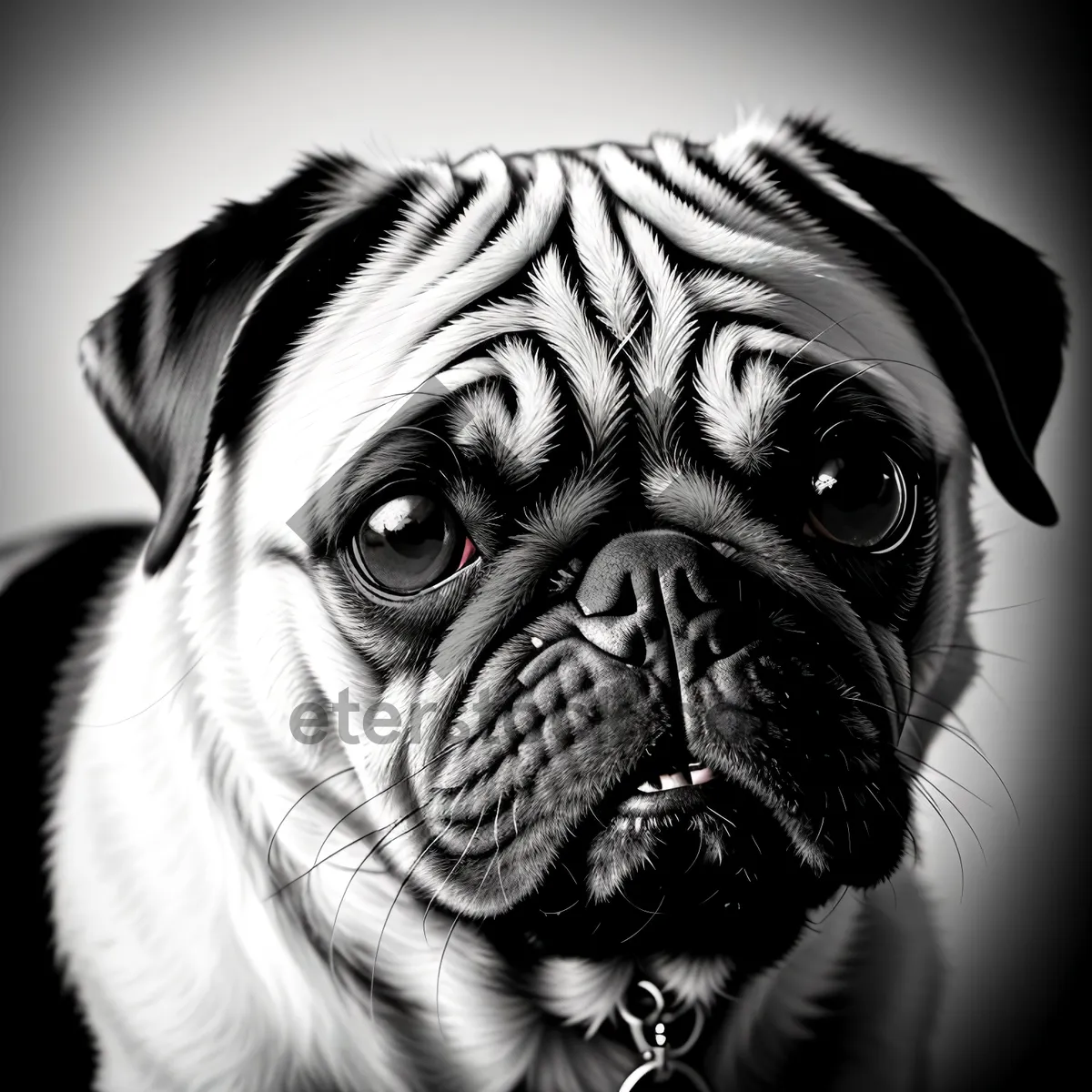 Picture of Cute Wrinkled Pug Portrait: Adorable Purebred Canine