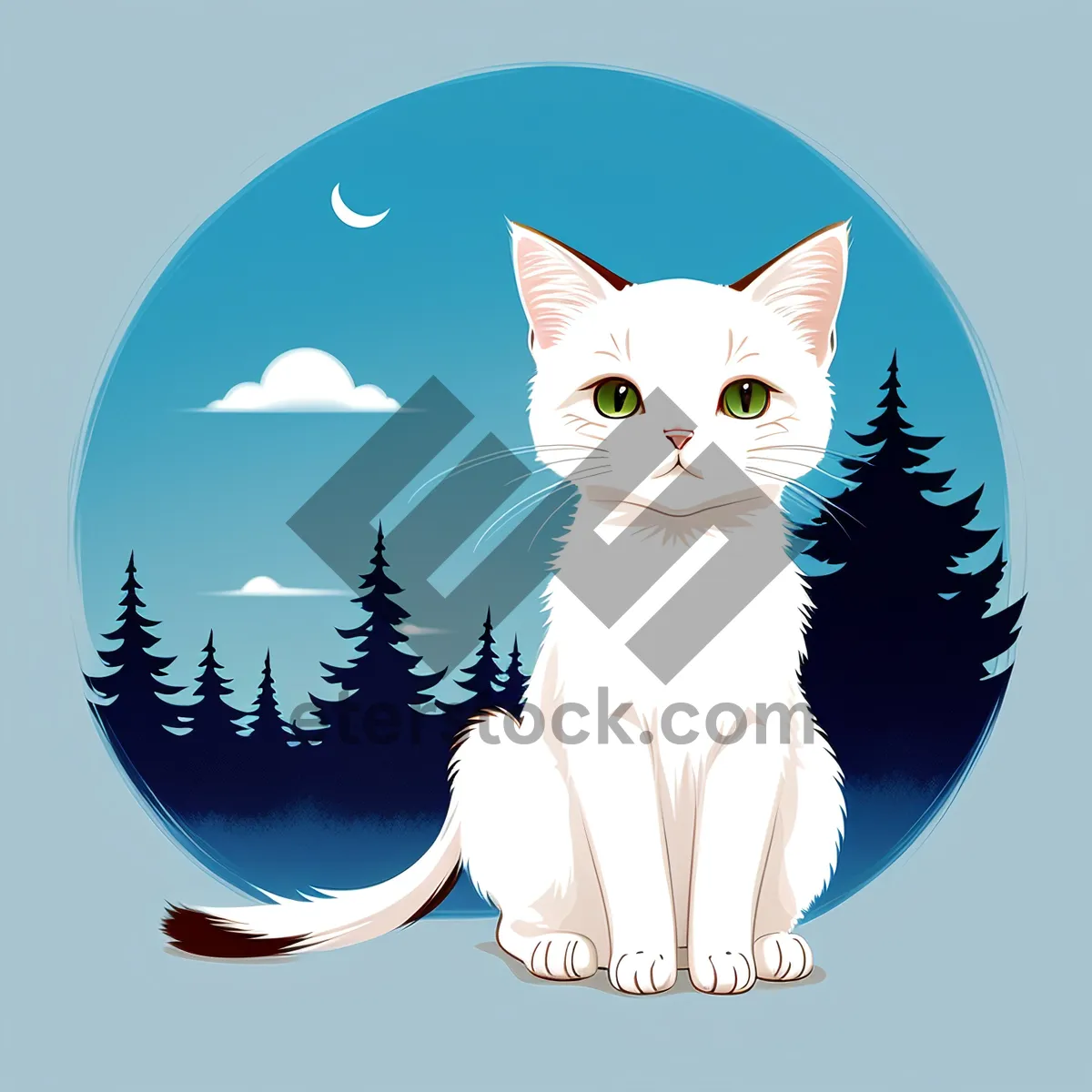 Picture of Cute Cartoon Kitty Moon Art Drawing