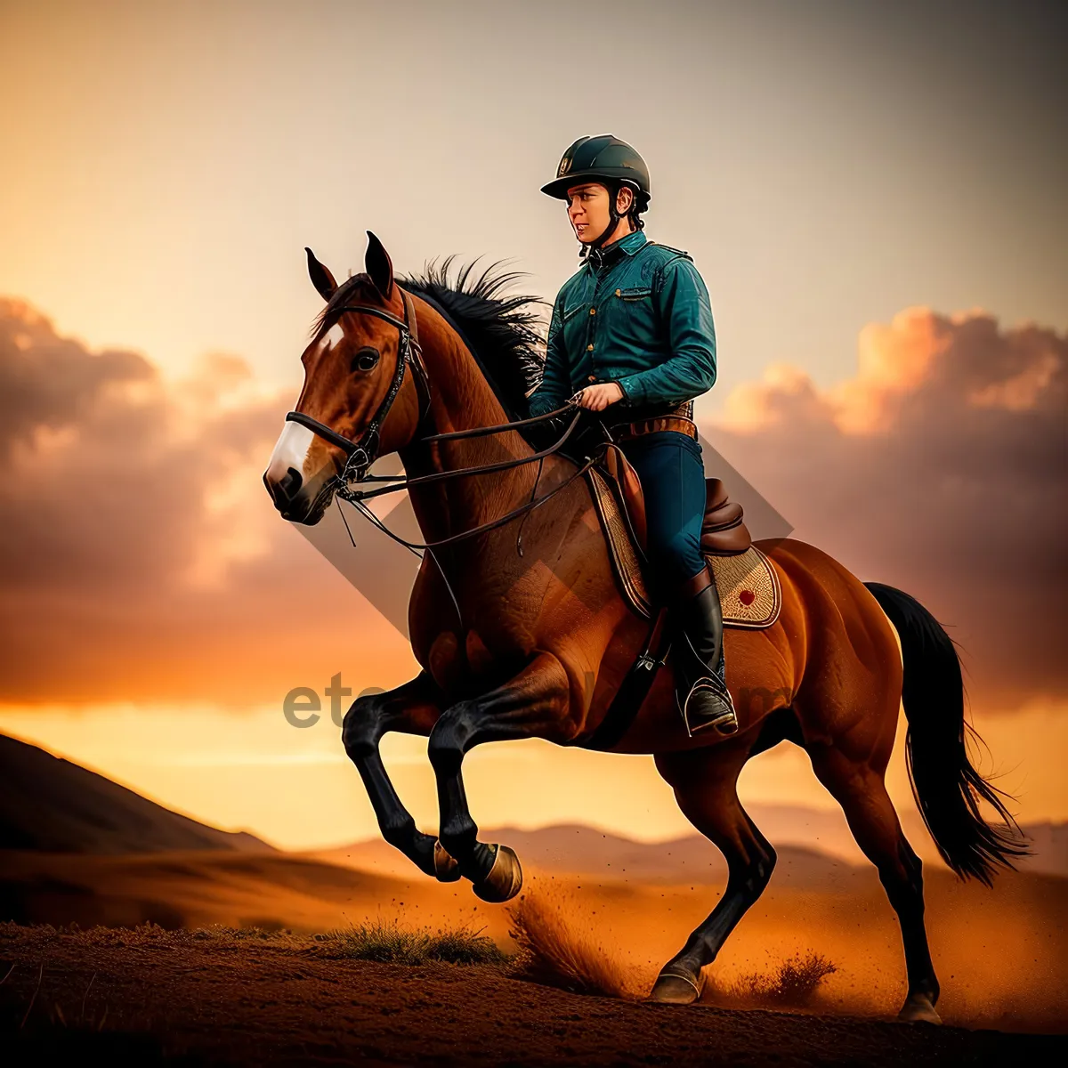 Picture of Sunset Ride: Majestic Stallion in Silhouette