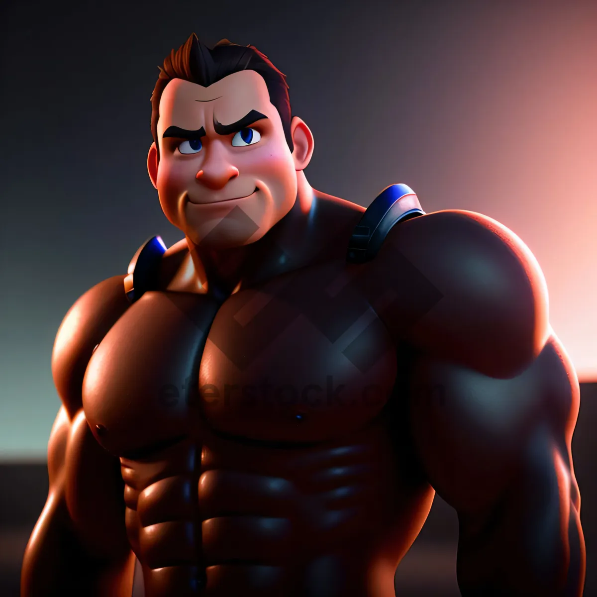 Picture of Muscular man in a playful cartoon style.