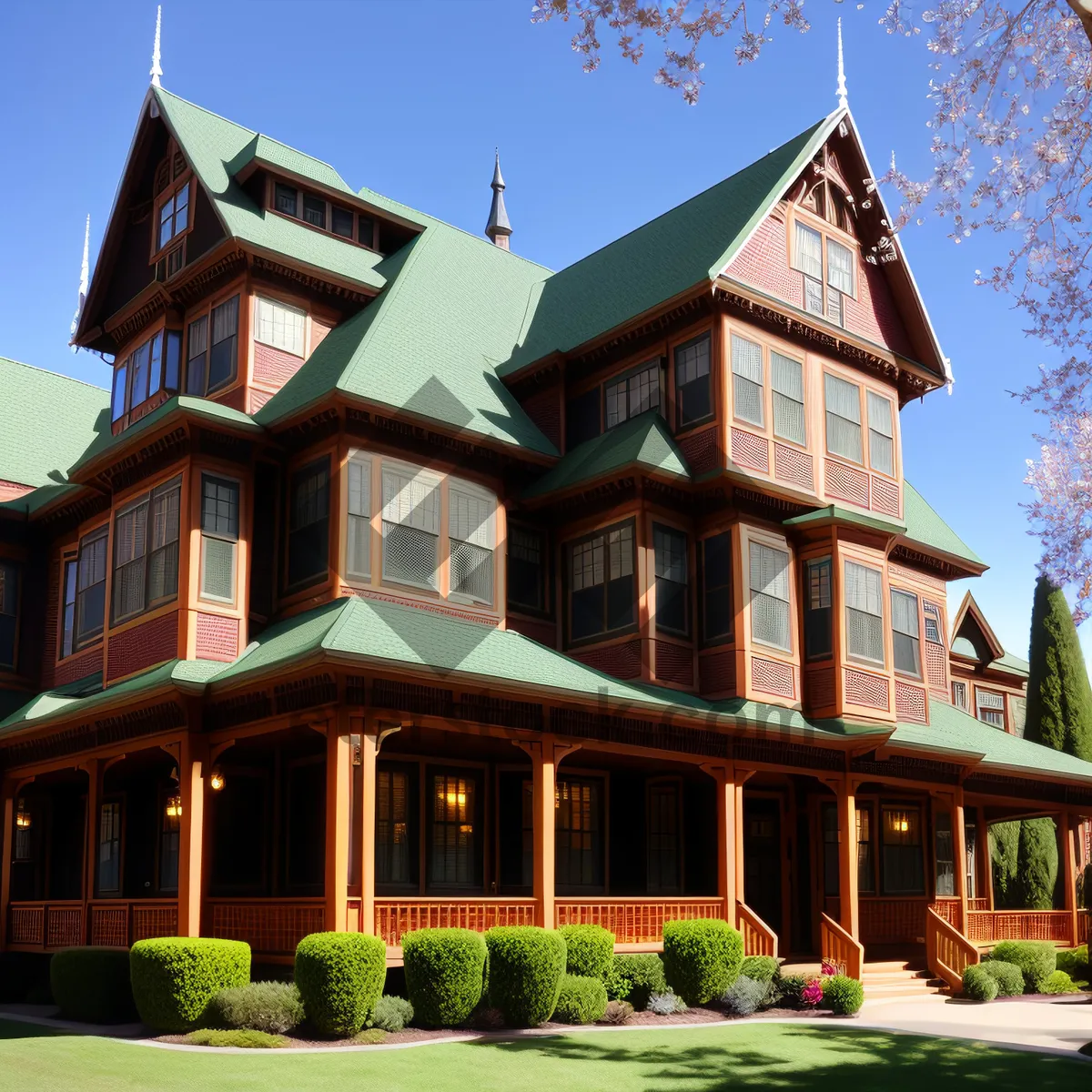 Picture of Stunning Villa Amidst Serene Landscaping and Blue Sky