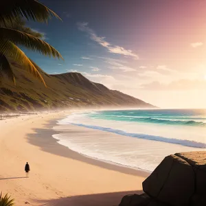 Exotic Palm Coastline Sunset: An Idyllic Tropical Paradise