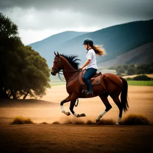 Silhouette of Cowboy Riding Horse at Sunset