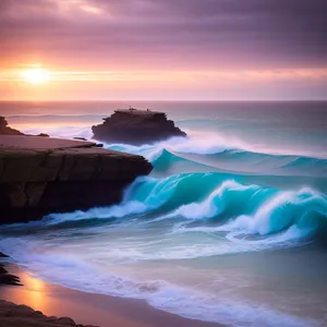 Tranquil Beachscape: Ocean View with Majestic Iceberg