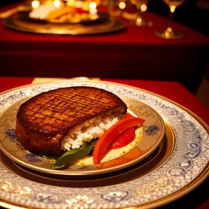 Delicious gourmet meat loaf with grilled vegetables.