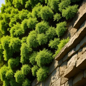 Scenic evergreen landscape with pine and cactus