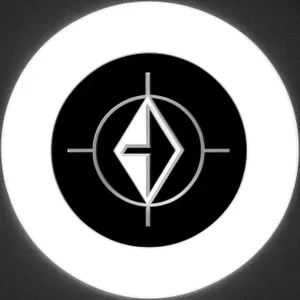 Shiny round metallic button icon with black design
