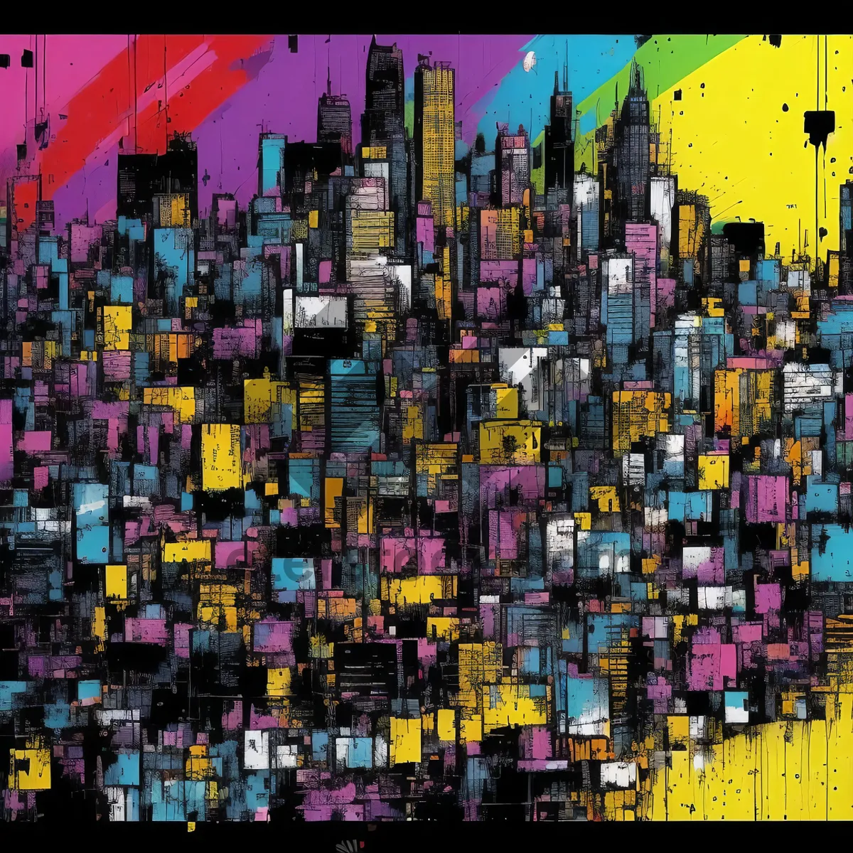 Picture of Colorful City Mosaic: A Vibrant Puzzle of Modern Art