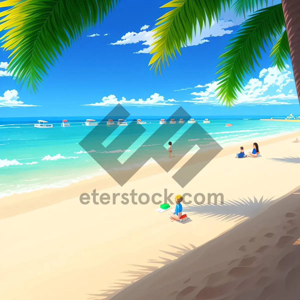 Picture of Turquoise paradise: Tranquil beach with palm trees