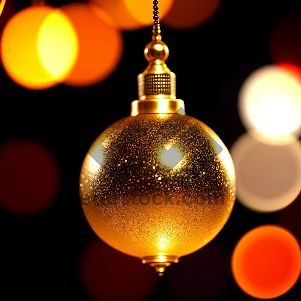 Picture of Golden Winter Celebration Bauble Hanging on Tree
