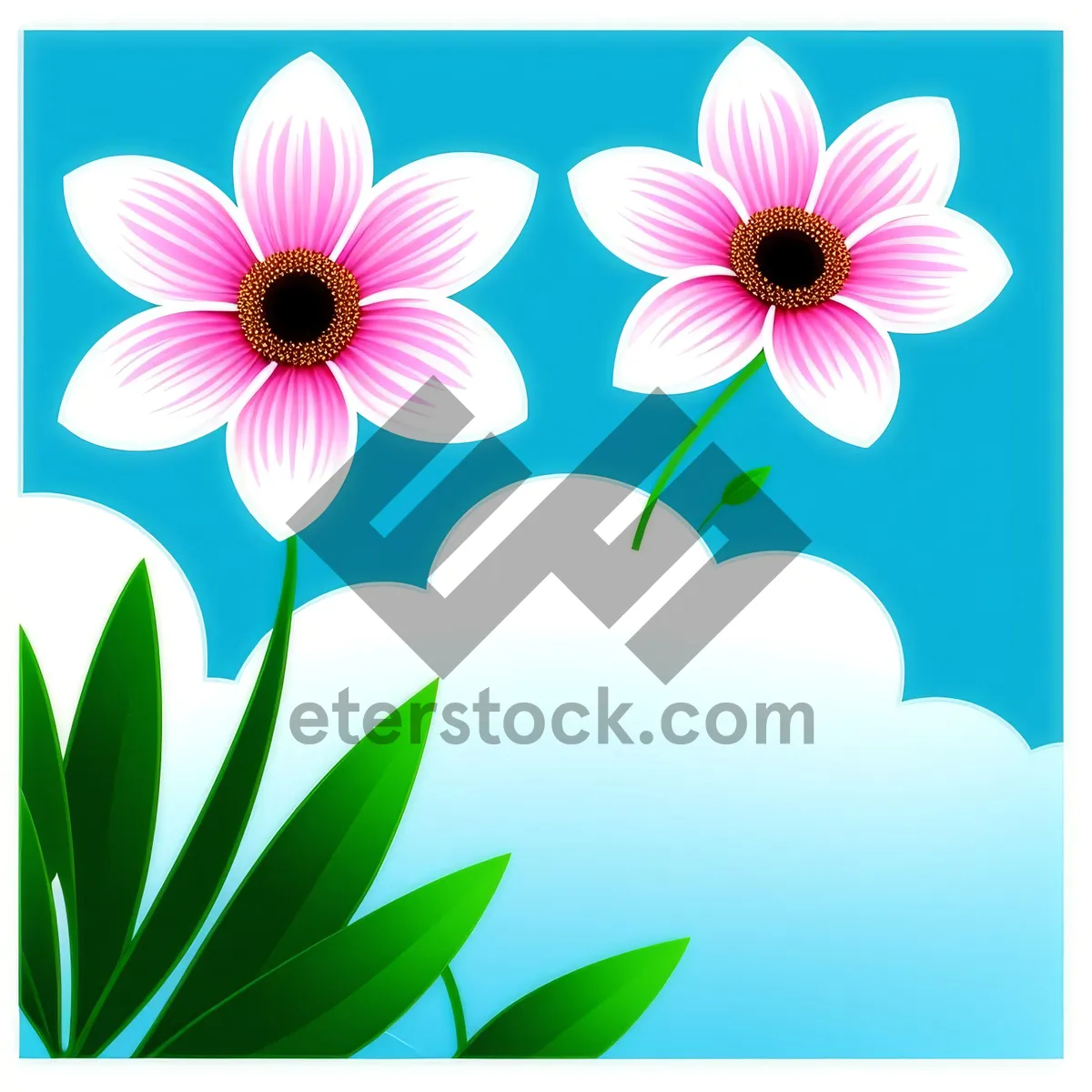 Picture of Floral Delight: Pink Blossom Graphic Design with Leaf Silhouette