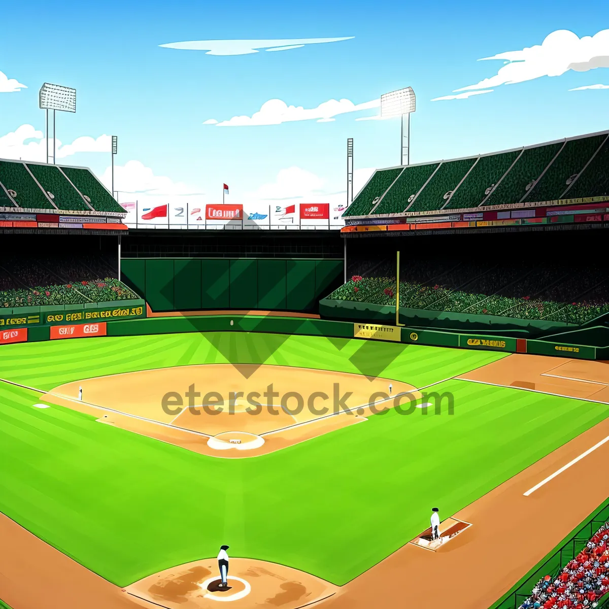 Picture of Sports Stadium with Baseball Equipment on Green Grass