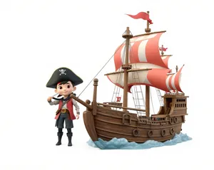 Pirate ship with fisherman on board