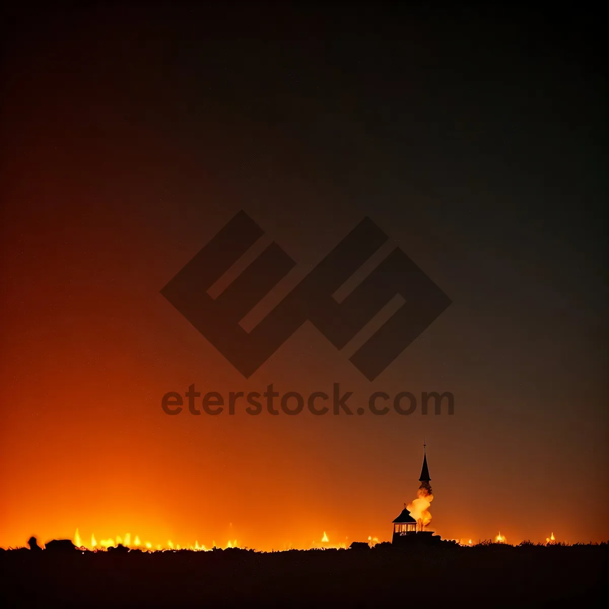 Picture of Vibrant Sunset Sky with Silhouetted Landscape