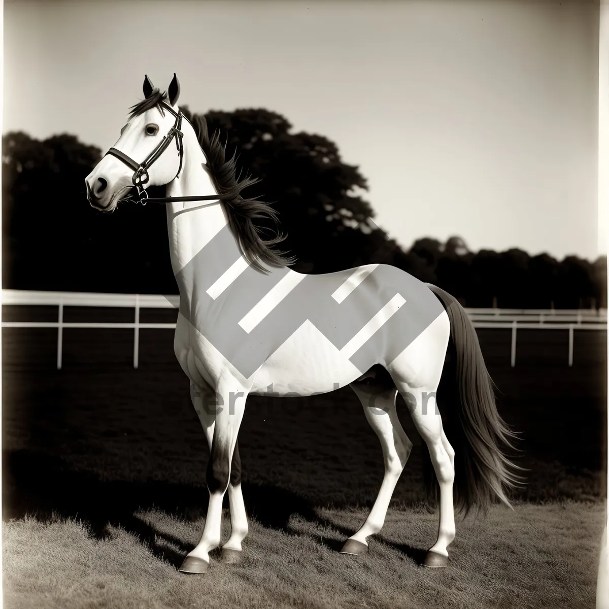 Picture of Brown Stallion Vaulting on Ranch Meadow