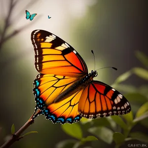 Vibrant Monarch Butterfly Soaring among Colorful Flowers