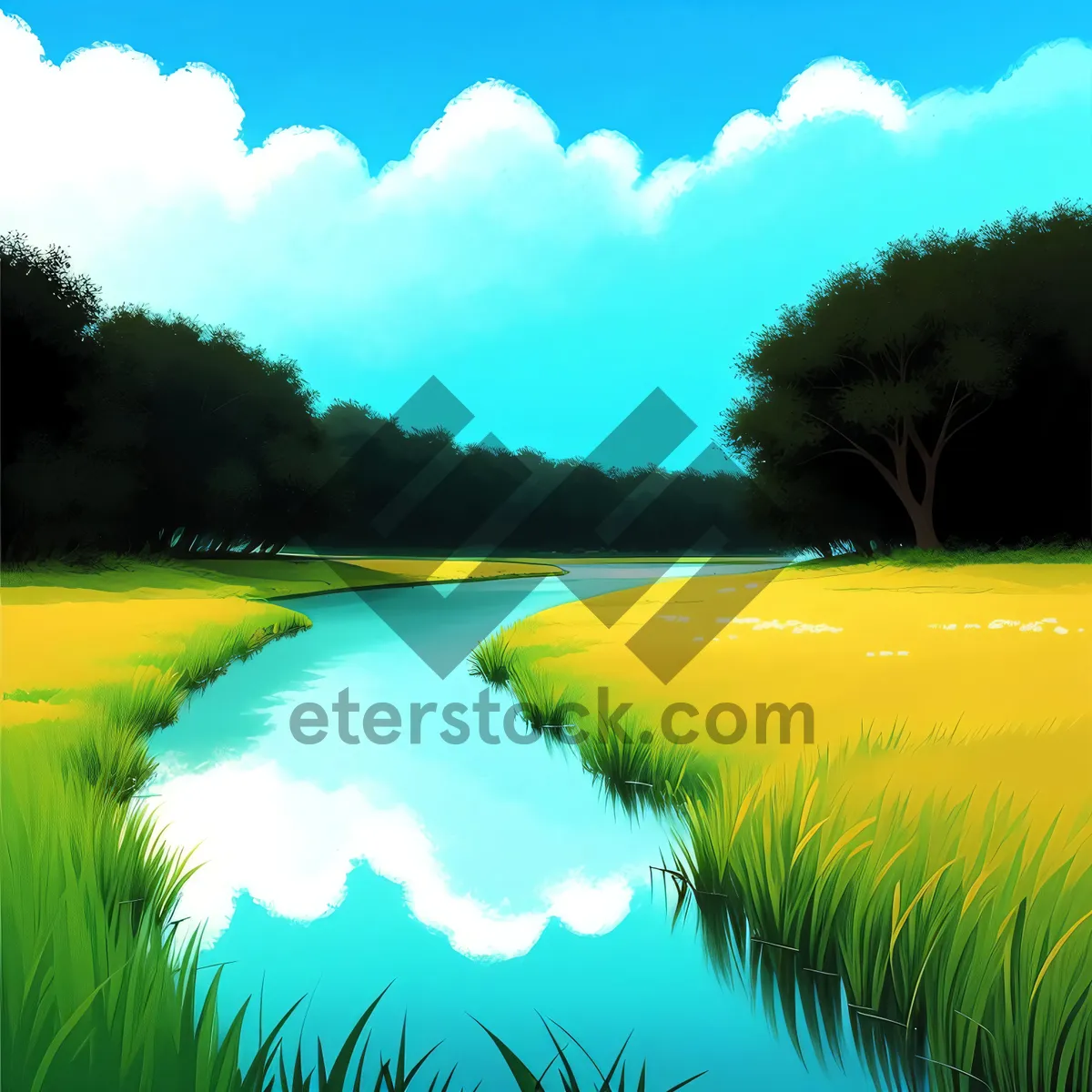 Picture of Serene Sunset Over Lake - Reflective Water & Vibrant Sky