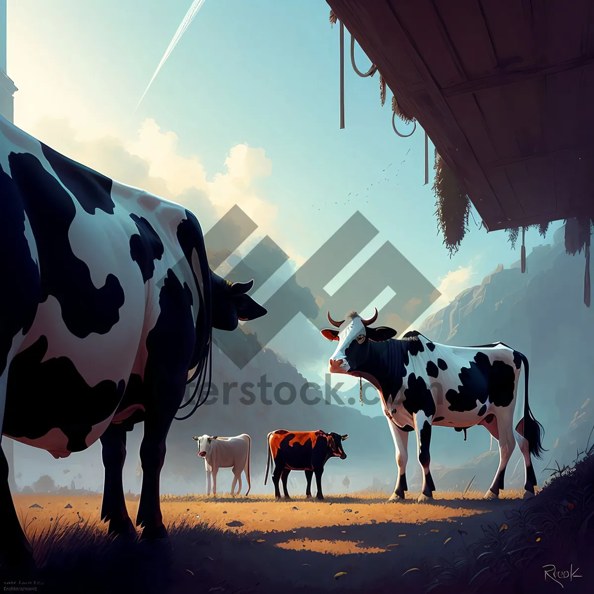 Picture of Rural Cow Grazing in Meadow