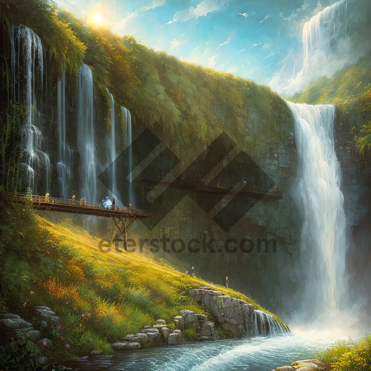 Picture of Scenic Forest Waterfall Cascading Through Rocks