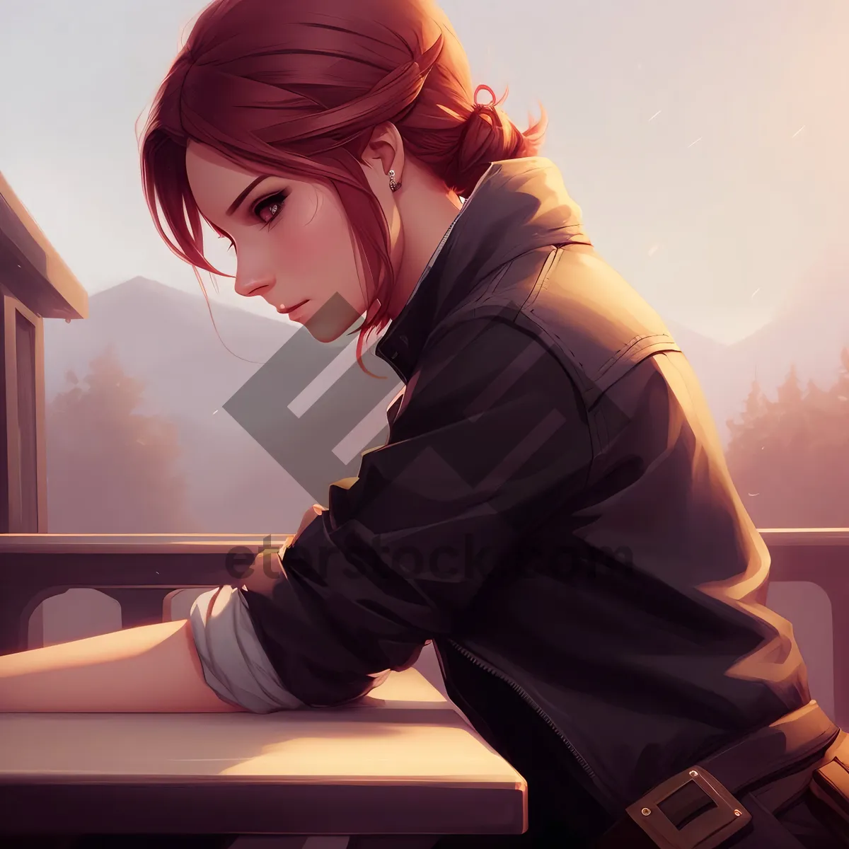 Picture of Smiling businesswoman working on laptop in office