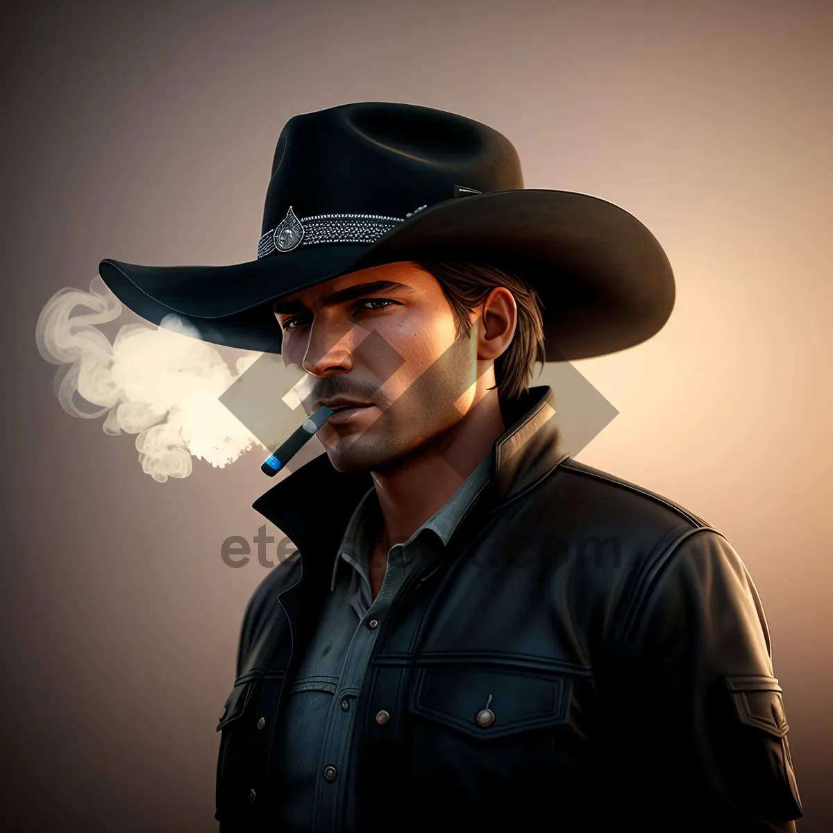 Picture of Stylish Cowboy Man Wearing Black Hat